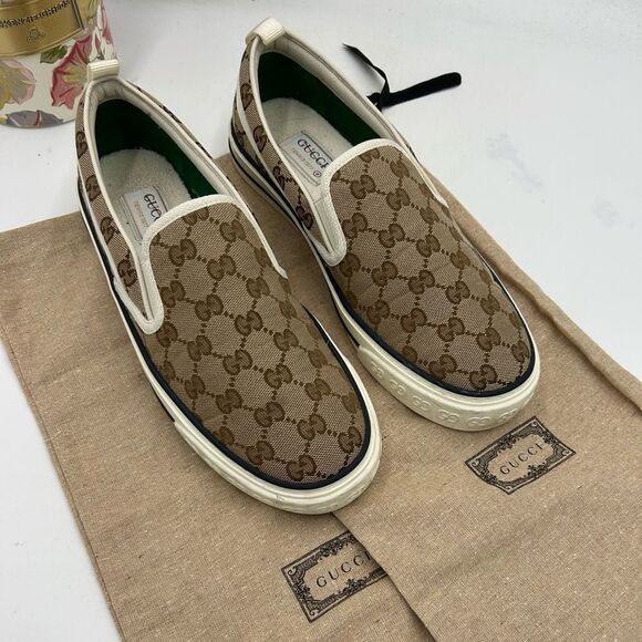 Men's Gucci GG canvas slip on sneakers size 8 fits 9 US. PRISTINE - Picture 1 of 11